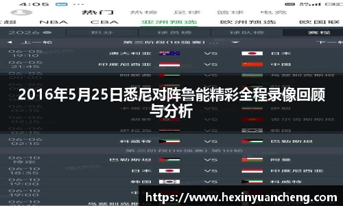 2016年5月25日悉尼对阵鲁能精彩全程录像回顾与分析